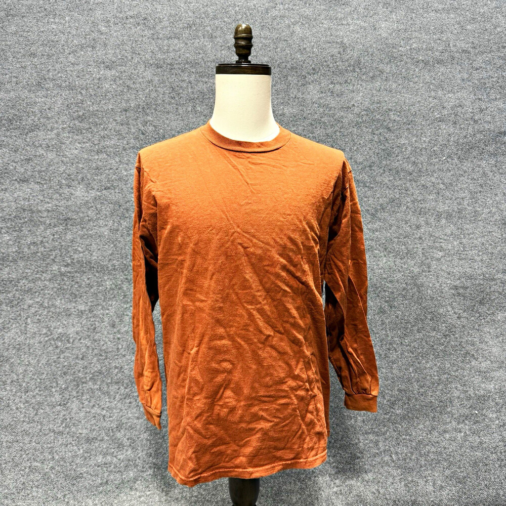 Delta Mens L Brown Solid Crew Neck Long Sleeve Preshrunk Ribbed T-Shirt